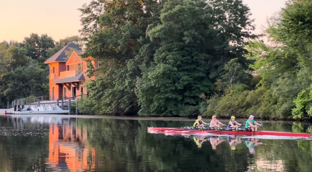 The author, third from left, in a &quot;quad&quot; on the Charles River, 2022. (Courtesy Colin Lee)