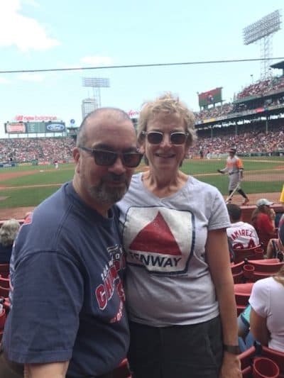 The author and her husband at Fenway Park. (Courtesy Anita Diamant)