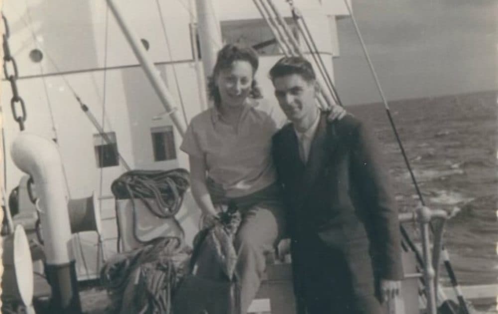 The author's parents, Helene and Maurice Diamant, on the boat that took them from Italy to the United States circa 1948. (Courtesy Anita Diamant)