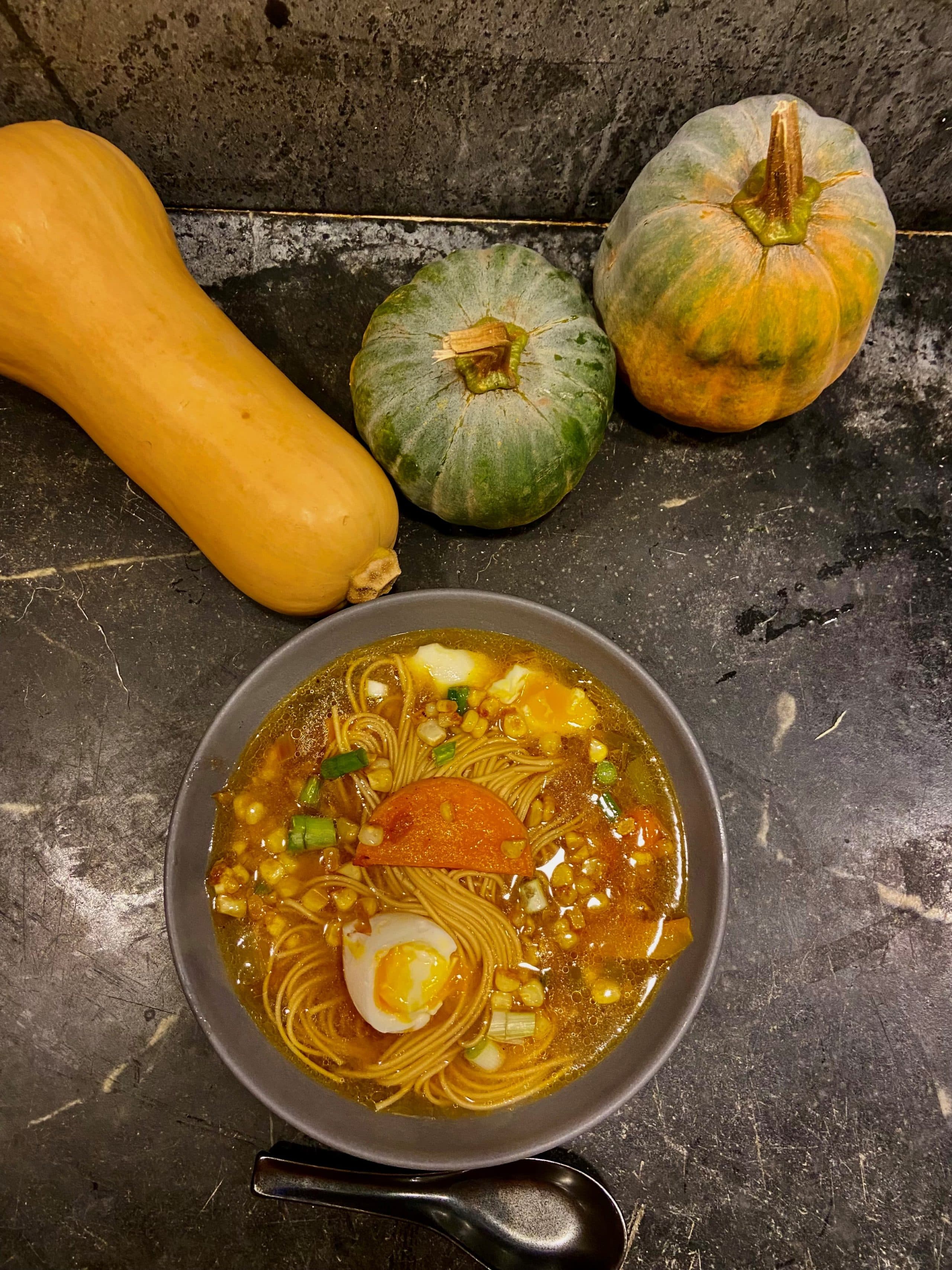 Butternut squash miso ramen. (Kathy Gunst/Here & Now)