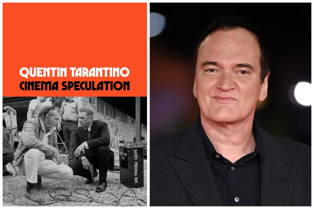 Left, the cover of Quentin Tarantino's first nonfiction book, &quot;Cinema Speculation.&quot; (Courtesy Harper Collins) Right, Quentin Tarantino attends the close encounter red carpet during the 16th Rome Film Fest 2021. (Daniele Venturelli/WireImage)