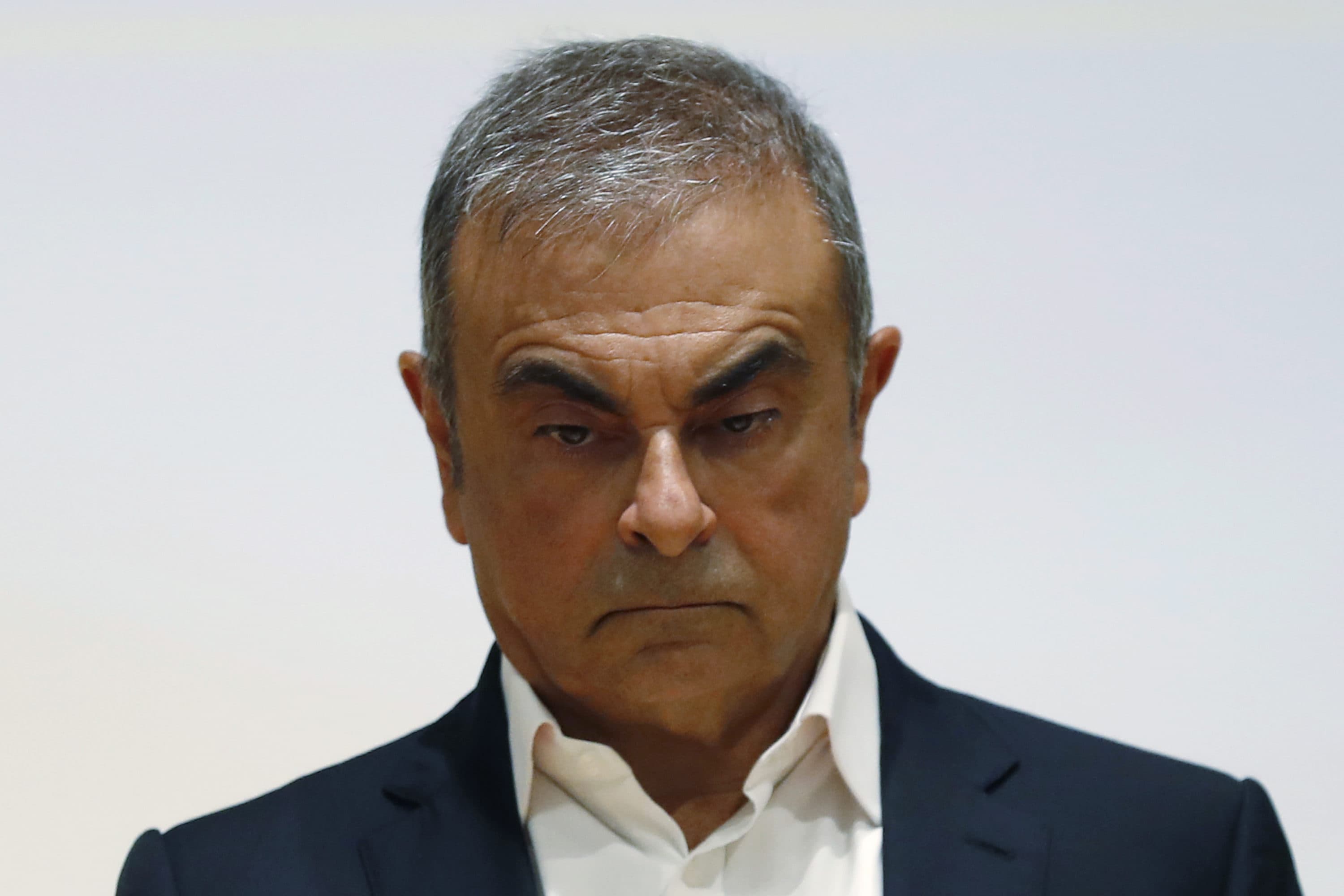 Former Nissan Motor Co. Chairman Carlos Ghosn holds a press conference at the Maronite Christian Holy Spirit University of Kaslik as he launches an initiative to help Lebanon that is undergoing a severe economic and financial crisis, in Kaslik, north of Beirut, Lebanon on Sept. 29, 2020. (Hussein Malla/AP File)
