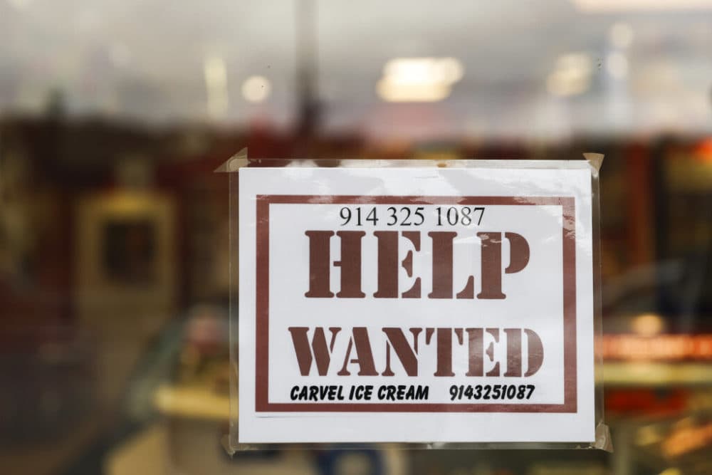 A help wanted sign is displayed in a storefront, Nov. 1, 2022, in Bedford, N.Y. (Julia Nikhinson/AP)
