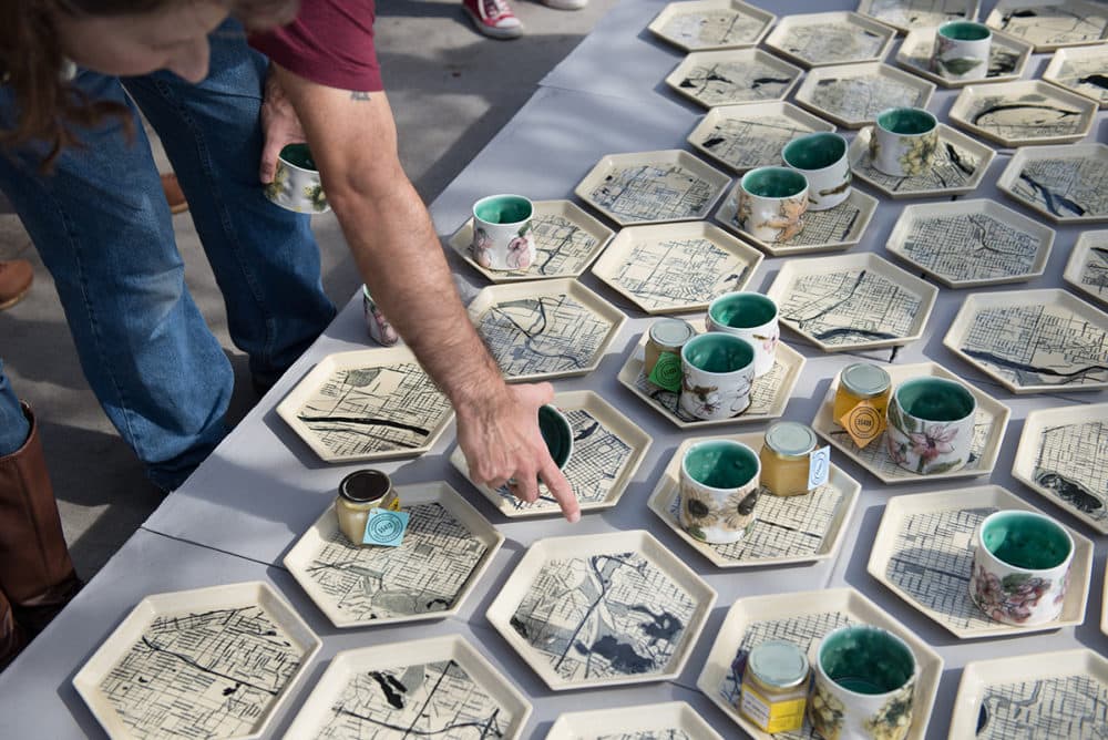 An installation view of Anna Metcalfe's &quot;Pop-up Pollinator Picnic&quot; (2016-2021). (Courtesy Guy Wagner/Fuller Craft)