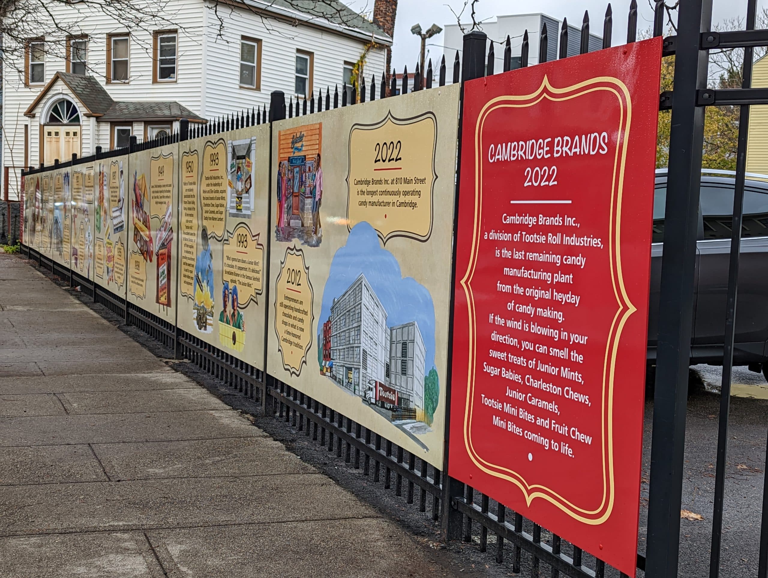 WBUR reporter Andrea Shea sees the Cambridge Brands mural in person. (Courtesy Andrea Shea).