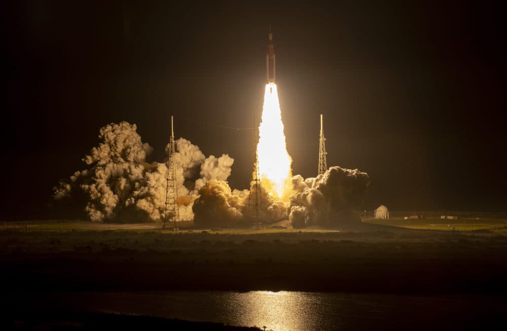 NASA’s Artemis I Space Launch System rocket, with the Orion capsule attached, launches at NASA's Kennedy Space Center Nov. 16 in Cape Canaveral, Florida. (Photo by Kevin Dietsch/Getty Images)