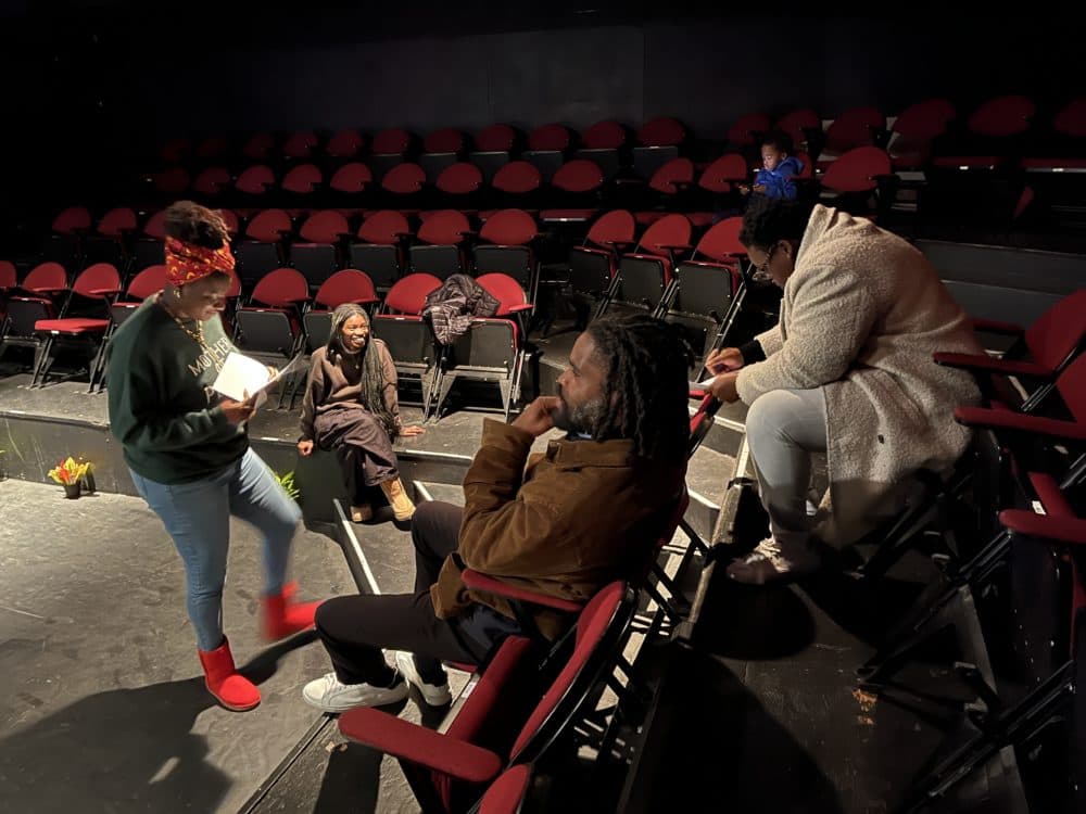 From left to right: Dzidzor, Cierra Michele Peters, DJ Real P and Porsha Olayiwola. (Amelia Mason/WBUR)