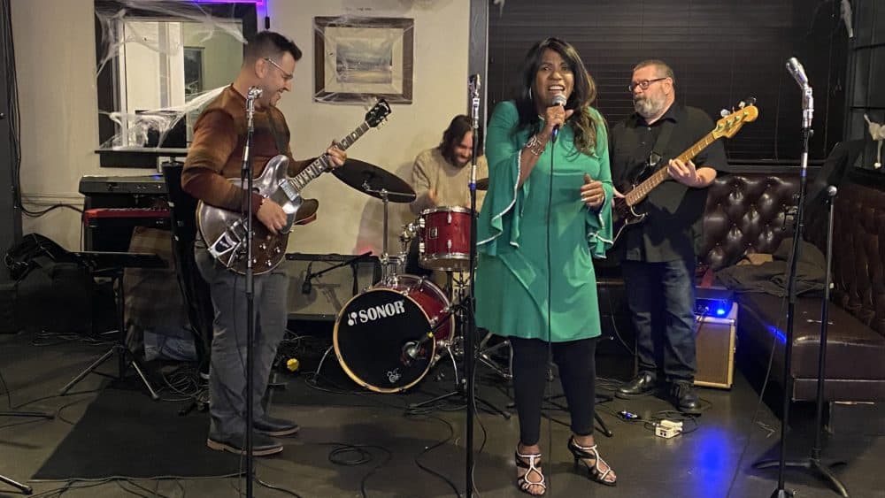 Joyce Crayton Weston rehearsing &quot;Master on High&quot; with Eli &quot;Paperboy&quot; Reed on guitar (left) at the Sinclair in Cambridge before the compilation's release party on Oct. 29. (Andrea Shea/WBUR)