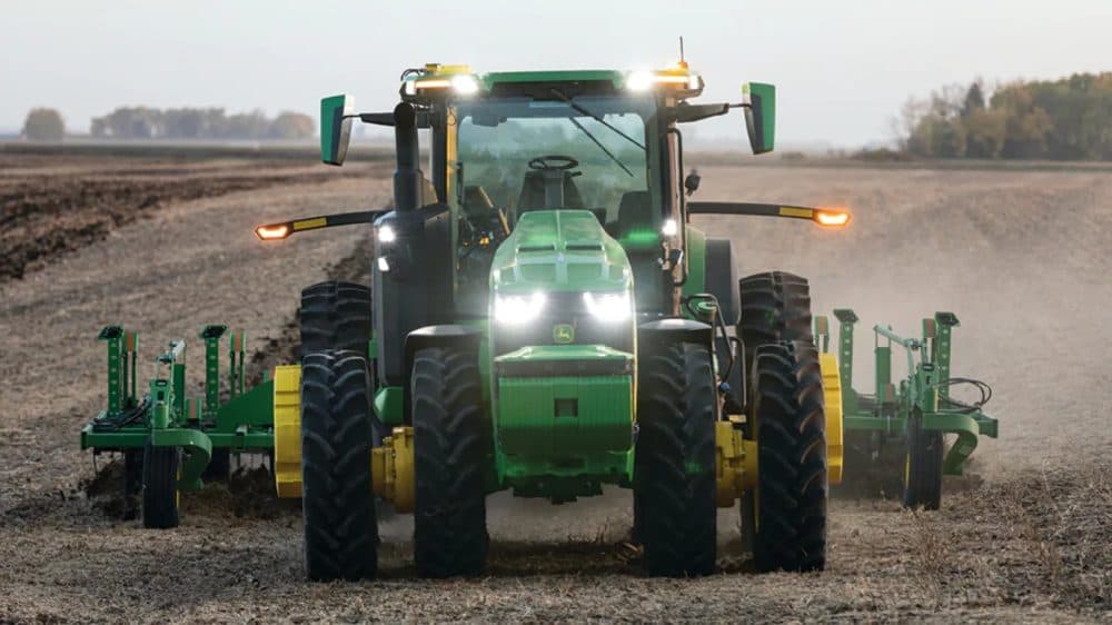 A John Deere autonomous tractor in beta testing. The company hopes to have the machines widely available by the end of the decade. (Courtesy of John Deere)