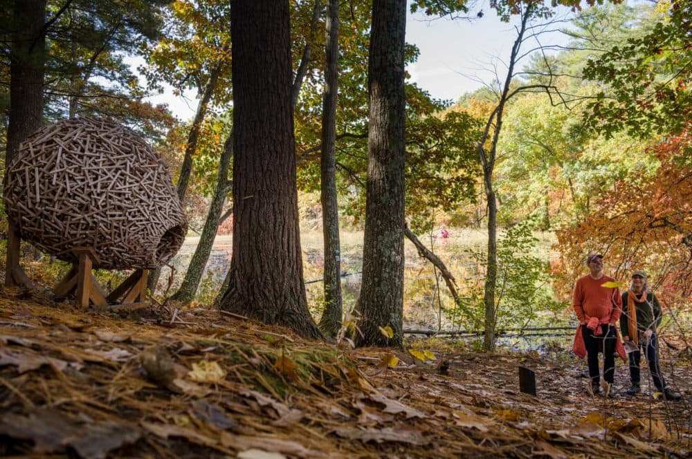 Artist Robert Greene's &quot;mixer&quot; on display in The Umbrella Arts Center's 2022 Art Ramble in Concord's Hapgood Wright Town Forest. (Courtesy Ron Mann)