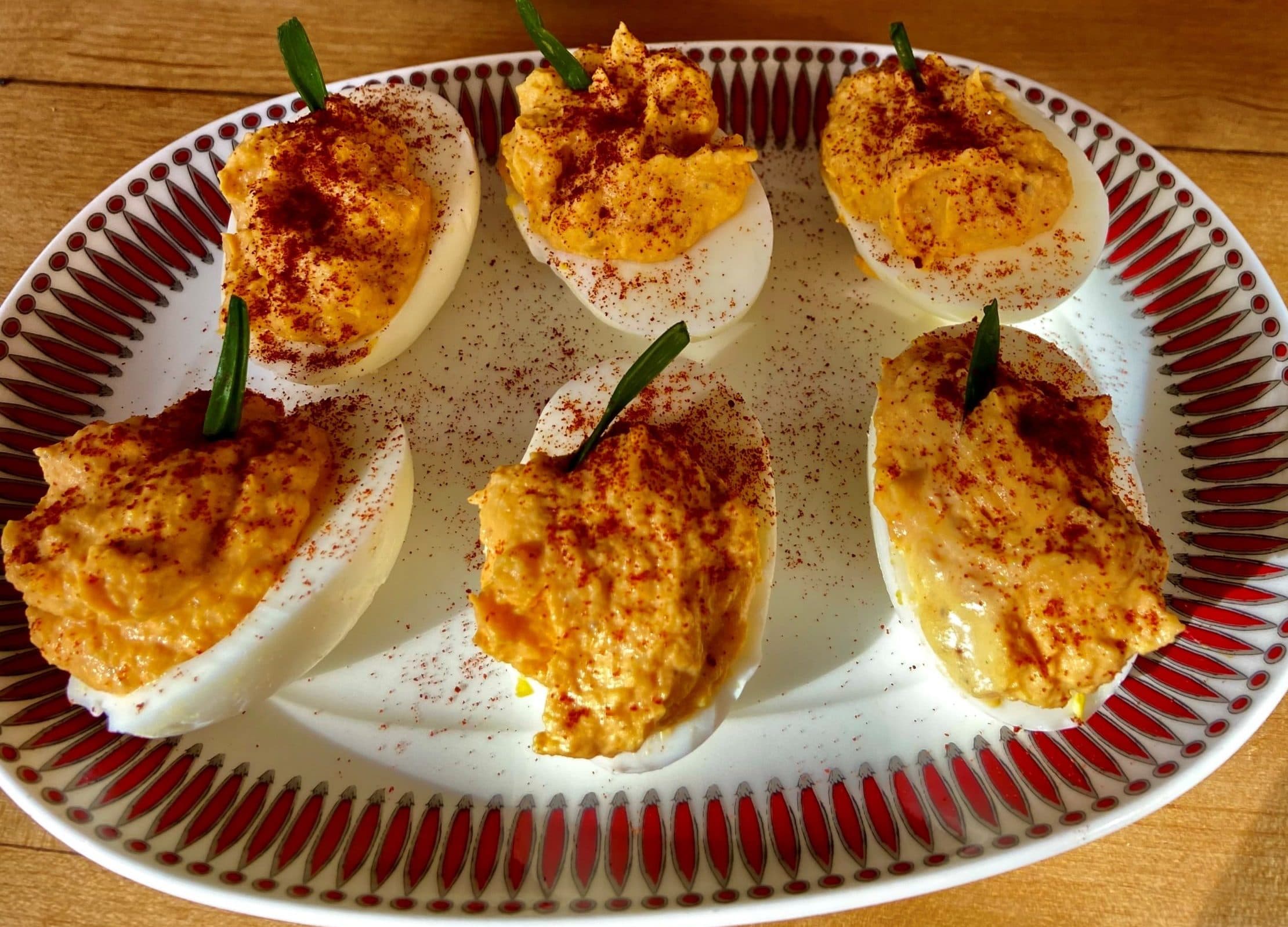Pumpkin deviled eggs. (Kathy Gunst/Here &amp; Now)