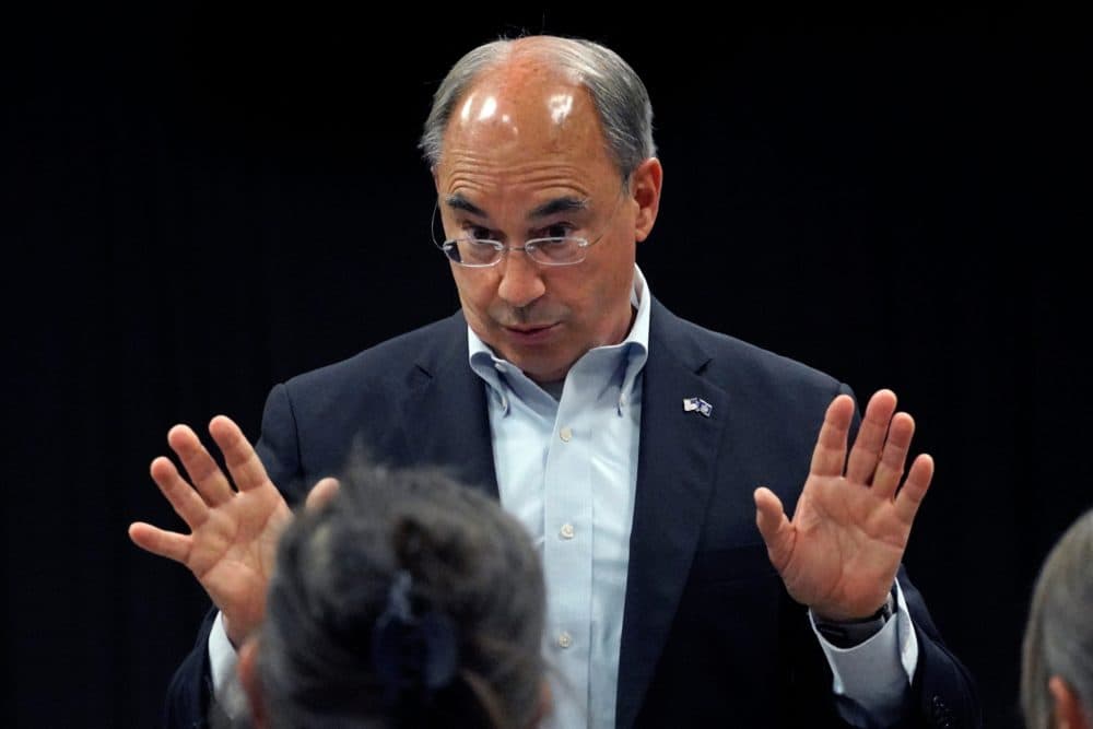 Bruce Poliquin, a Republican running for Congress in northern Maine, lost his bid Thursday.  He is pictured above speaking at a forum in Lewiston, Maine in October.  (Robert F Bukaty/AP)