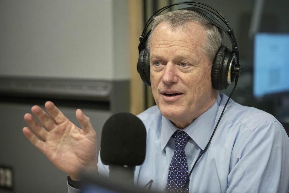 Massachusetts Gov. Charlie Baker talks with Radio Boston at WBUR's studios. (Robin Lubbock/WBUR)