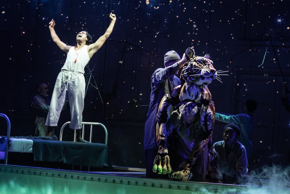 Adi Dixit and the cast of "Life of Pi" at the American Repertory Theater. (Courtesy Matthew Murphy and Evan Zimmerman for MurphyMade)
