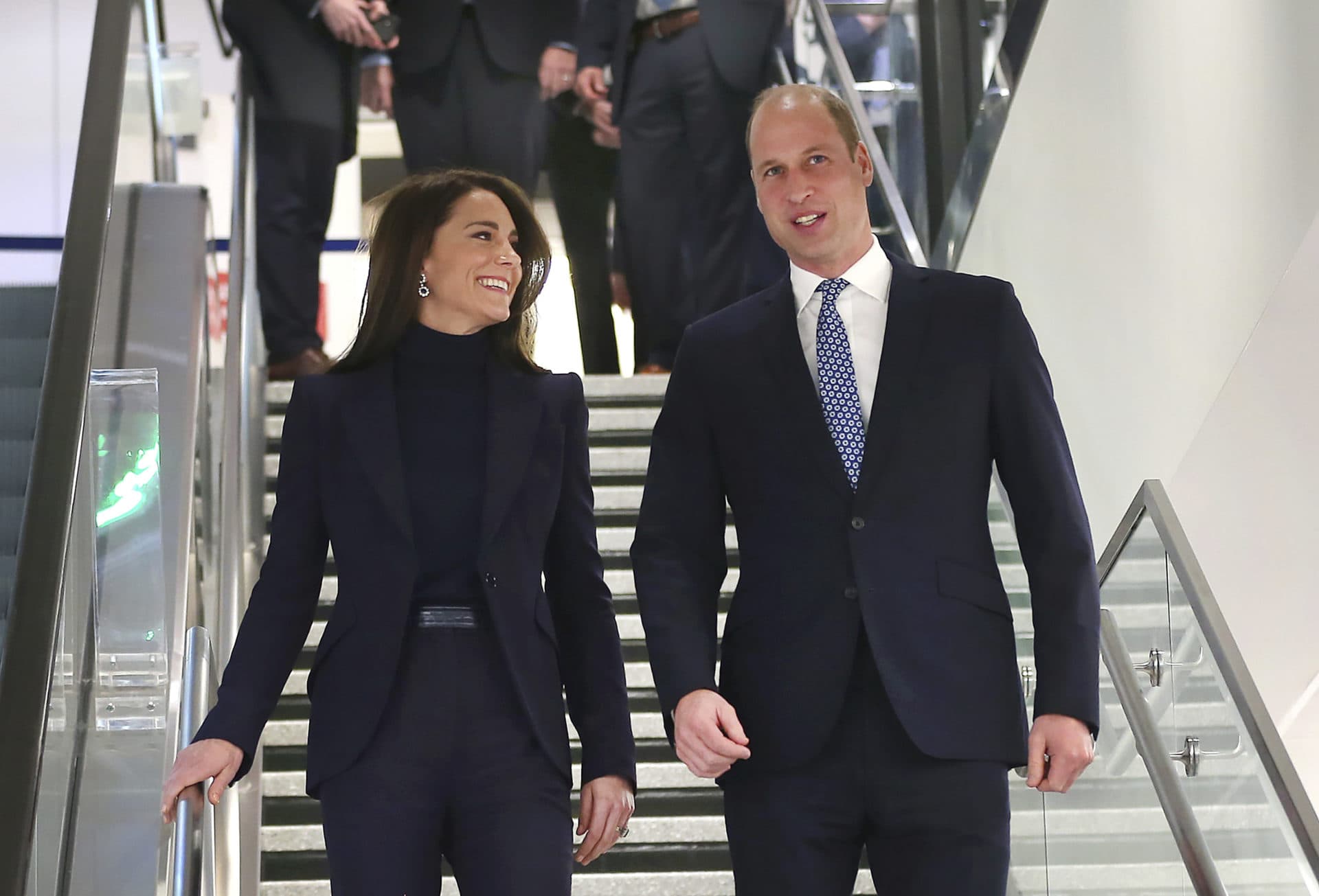 Prince William and Kate arrive at Logan Airport, Wednesday, Nov. 30, 2022, in Boston. (John Tlumacki/The Boston Globe via AP)