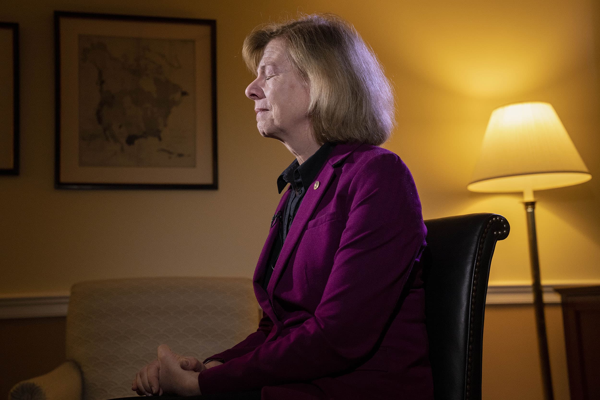 Sen. Tammy Baldwin, D-Wis., pauses with emotion as she recalls the passage of the Respect for Marriage Act, Tuesday, Dec. 6, 2022, during an interview on Capitol Hill in Washington. (Jacquelyn Martin/AP)