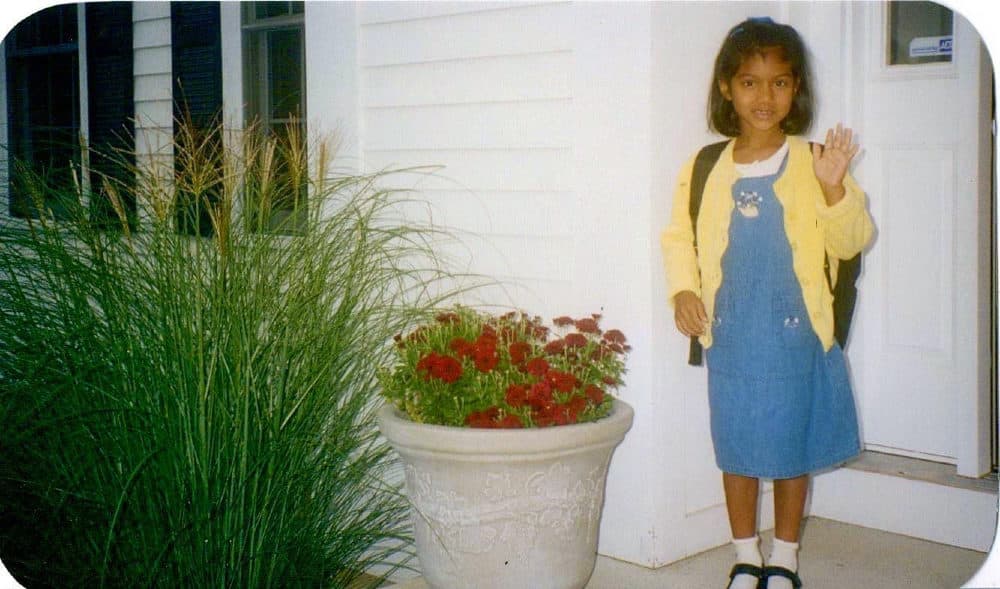 The author on her first day of school at Sandy Hook Elementary School. 2000, Newtown, CT. (Courtesy Ayesha Dholakia)