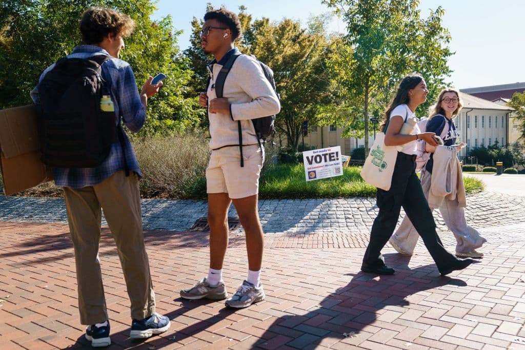 Young people are seen on the Emory University campus in Atlanta, Georgia on October 14, 2022. Young people tend to be among the most politically engaged groups in the United States. (Elijah Nouvelage/AFP via Getty Images)