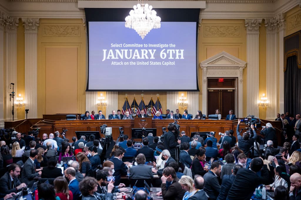 Members of the House Select Committee to Investigate the January 6 Attack on the U.S. Capitol hold its last public meeting in the Canon House Office Building on Capitol Hill on December 19, 2022 in Washington, DC. (Jim Lo Scalzo-Pool/Getty Images)