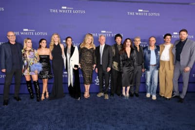(L-R) Mark Kamine, Haley Lu Richardson, Simona Tabasco, Meghann Fahy, Beatrice Grannò, Jennifer Coolidge, Mike White, Will Sharpe, Sabrina Impacciatore, Michael Imperioli, F. Murray Abraham, Adam DiMarco, and David Bernad attend the Los Angeles Season 2 Premiere of HBO Original Series "The White Lotus." (Amy Sussman/Getty Images)