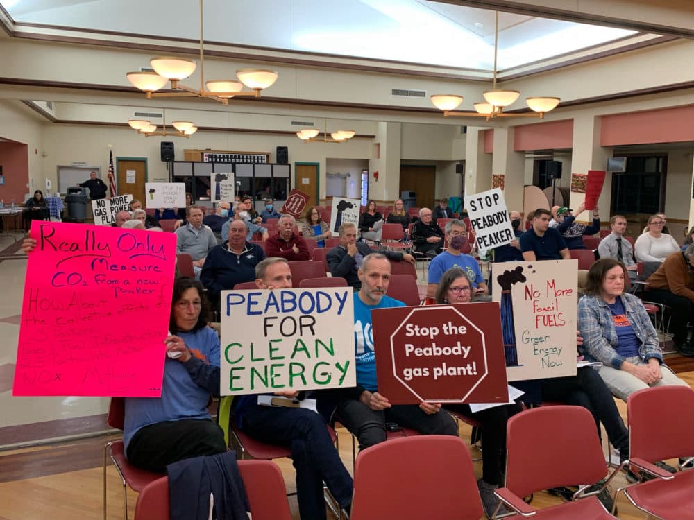 Judith Black, Jim Mulloy, Rob Bonney, Joy Gurrie and Kate Enderlin hold signs to show their opposition to the proposed Peabody power plant. (Courtesy of Mireille Bejjani)