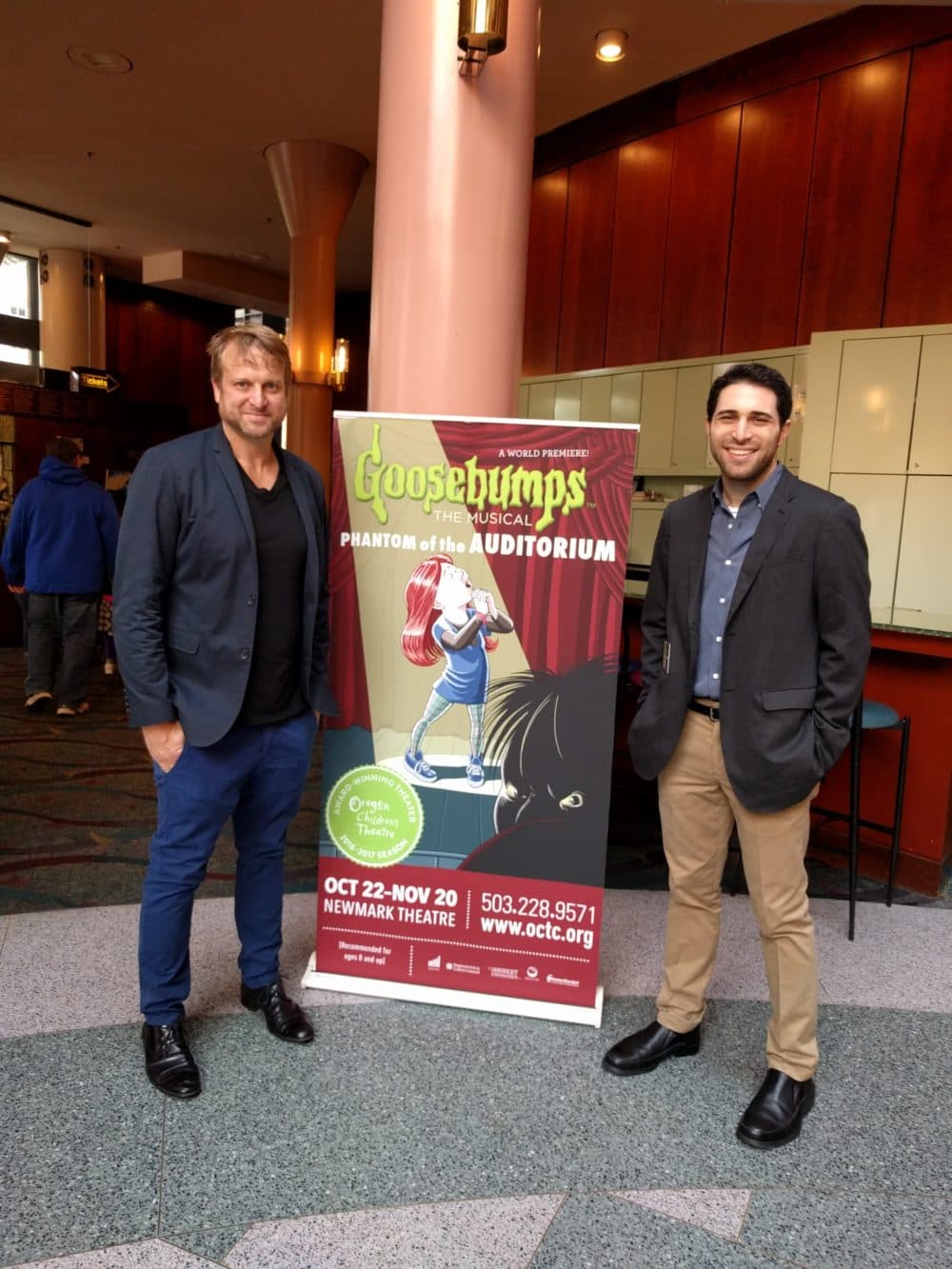 John Maclay and Danny Abosch are the biggest cheerleaders for 'Goosebumps The Musical'. Here they are at a community performance of the show. (Courtesy Danny Abosch)