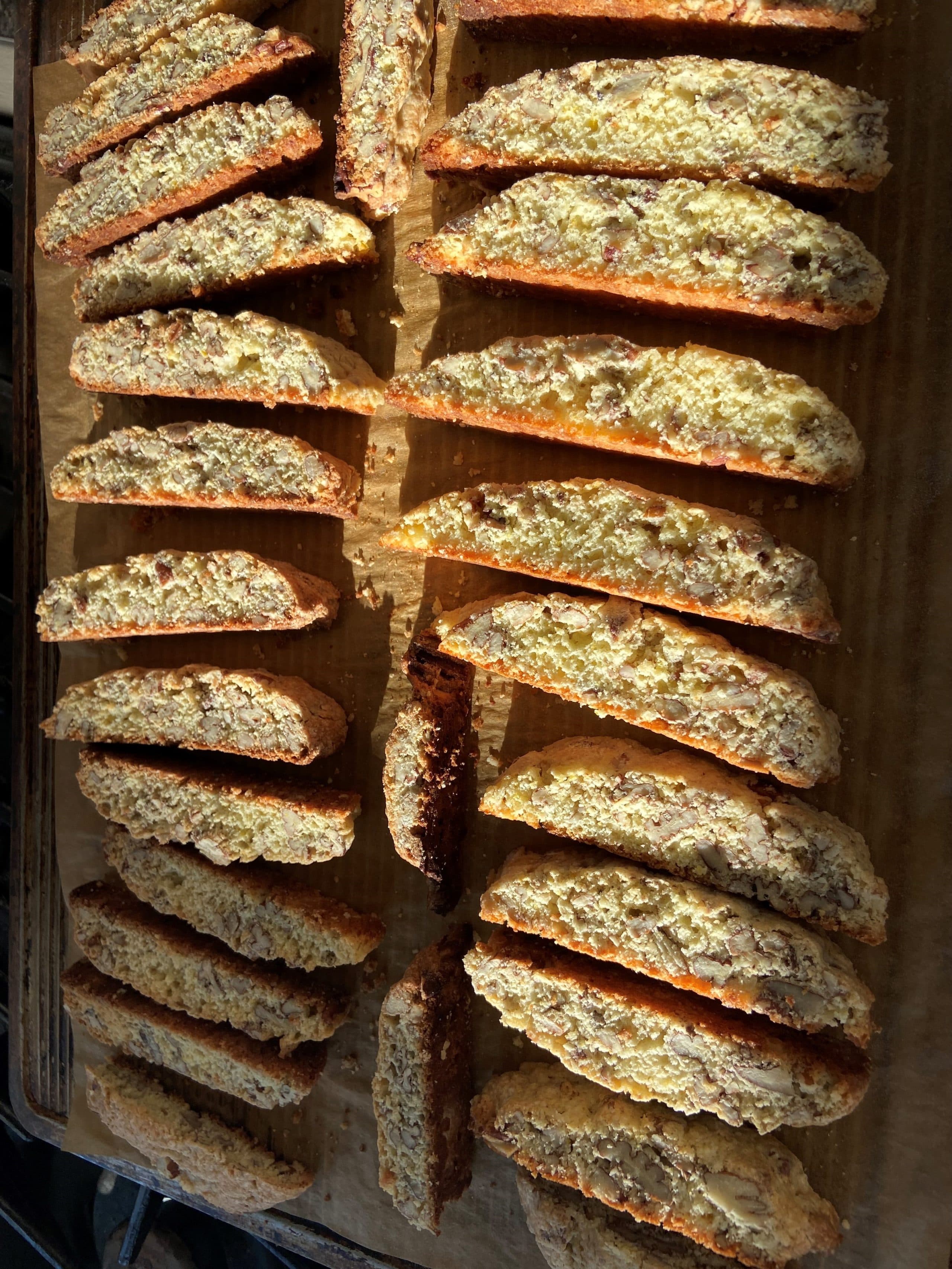 Chocolate-dipped tangerine and toasted pecan biscotti. (Kathy Gunst/Here & Now)