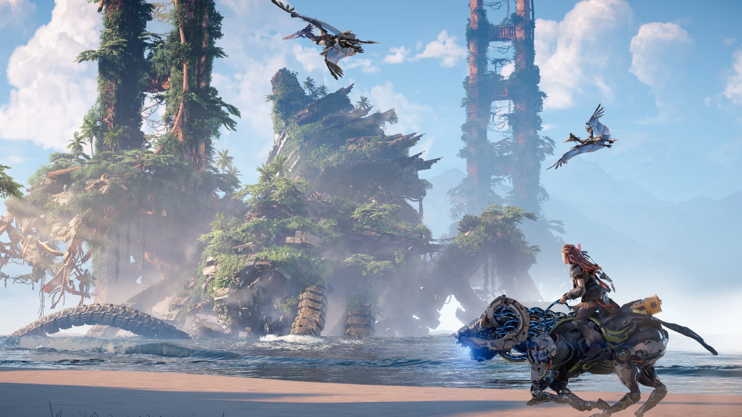 Caption: "Horizon Forbidden West" and it's beautiful post-apocalyptic vision of the San Francisco bay. (Courtesy: Sony Interactive Entertainment)