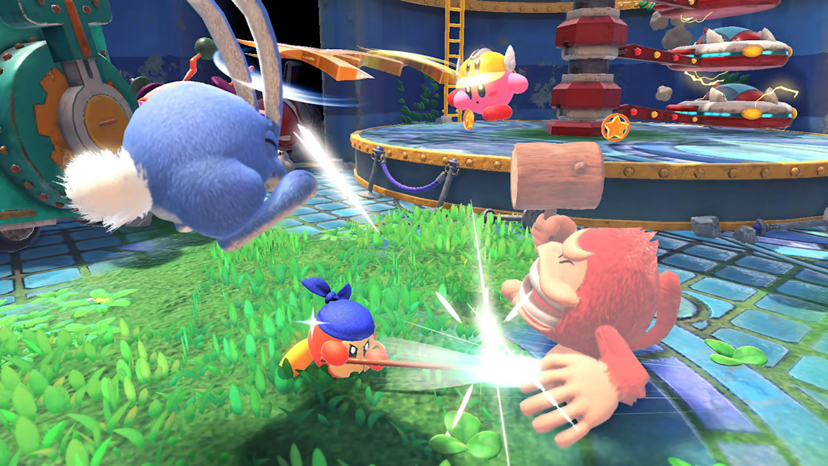Kirby and his faithful companion, Bandana Waddle Dee, in "Kirby and the Forgotten Land" (Courtesy of Nintendo)