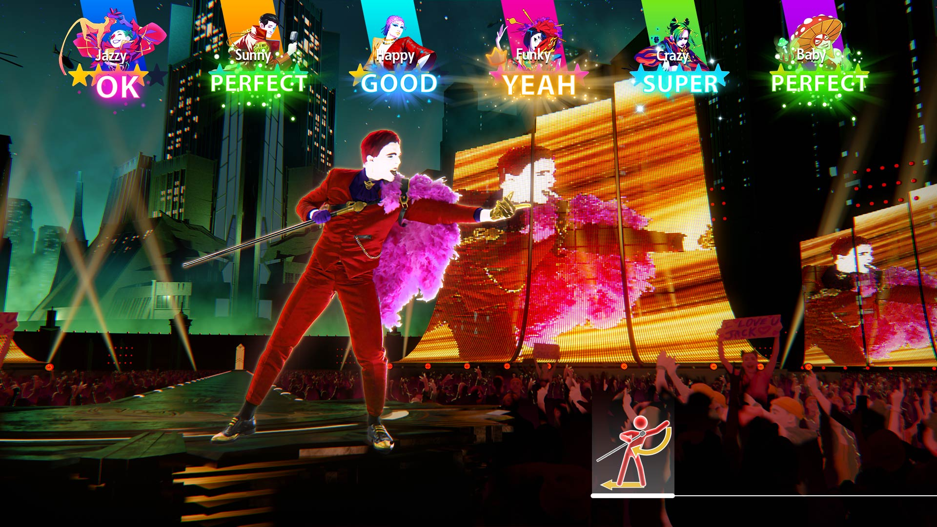 In "Just Dance 2023" you compete by emulating the dance moves of colorful characters on screen. (Courtesy of Ubisoft)