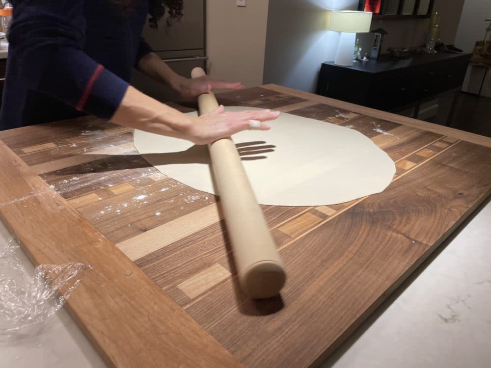 Steven's pasta dough and special wood rolling board. (Courtesy of Steven Davy)