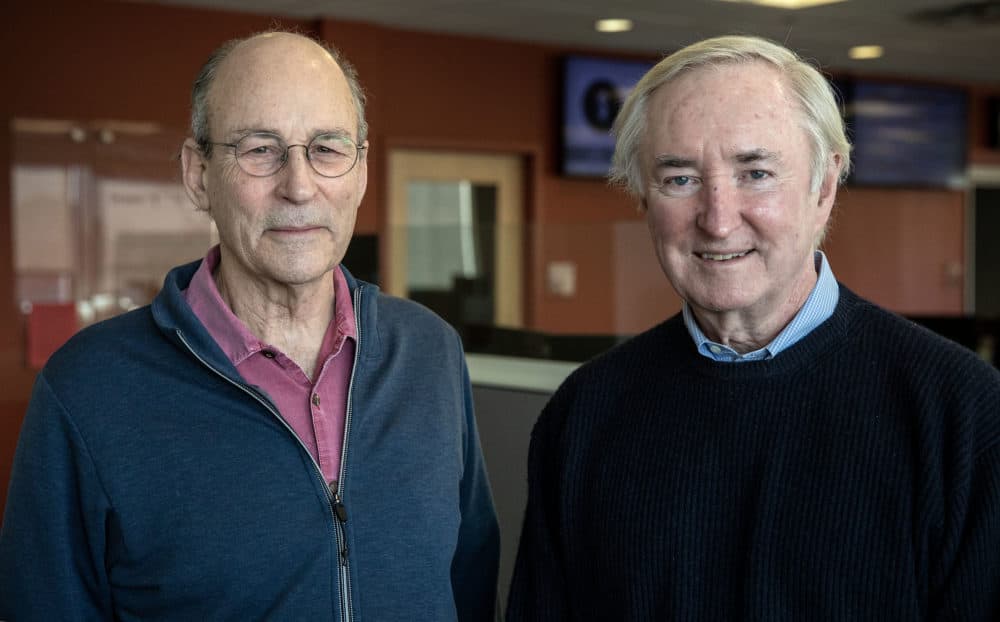 Author Tracy Kidder (left) shadowed Dr. Jim O'Connell for five years. Kidder profiles O'Connell and his work caring for Boston's homeless community in the new book Rough Sleepers. (Robin Lubbock/WBUR)