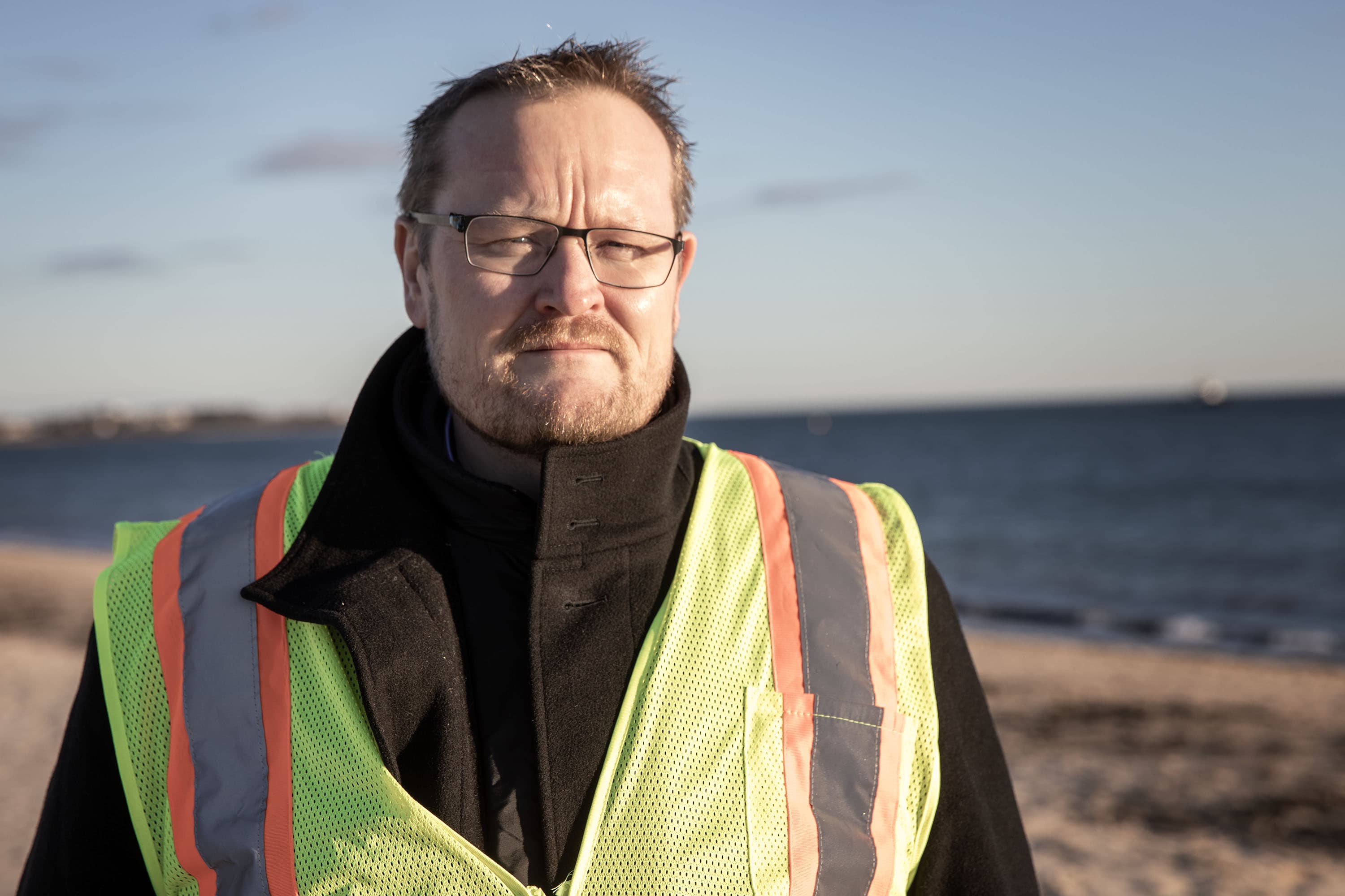 Vineyard Wind CEO Klaus Moeller at Covell's Beach in Barnstable. (Robin Lubbock/WBUR)