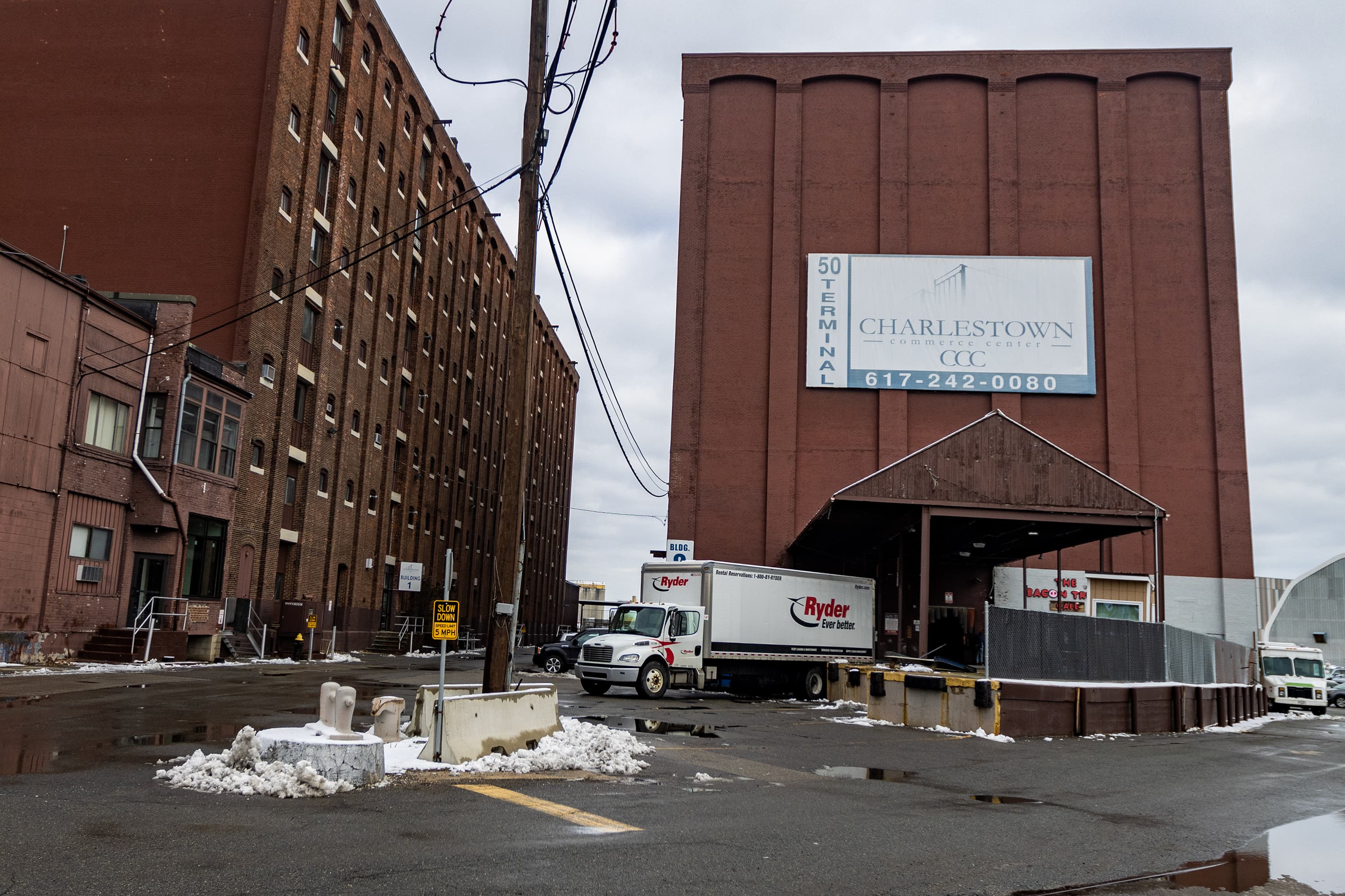 The warehouse building where Charlestown Rehearsal Studios is located. (Jesse Costa/WBUR)