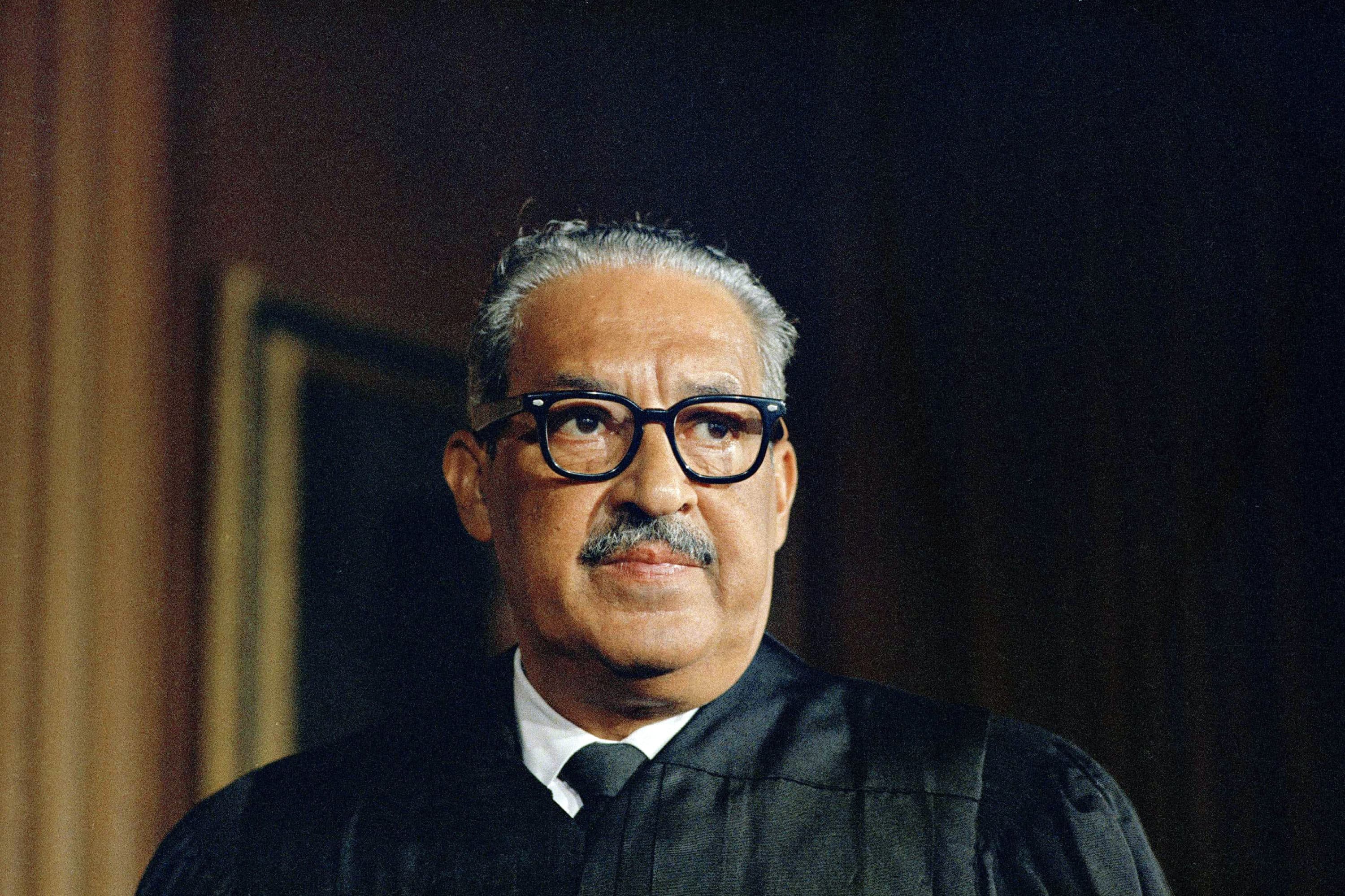 Thurgood Marshall, first Black Associate Justice of the Supreme Court, is photographed on his first day in court wearing judicial robes on Oct. 2, 1967. (Bob Schutz/AP)