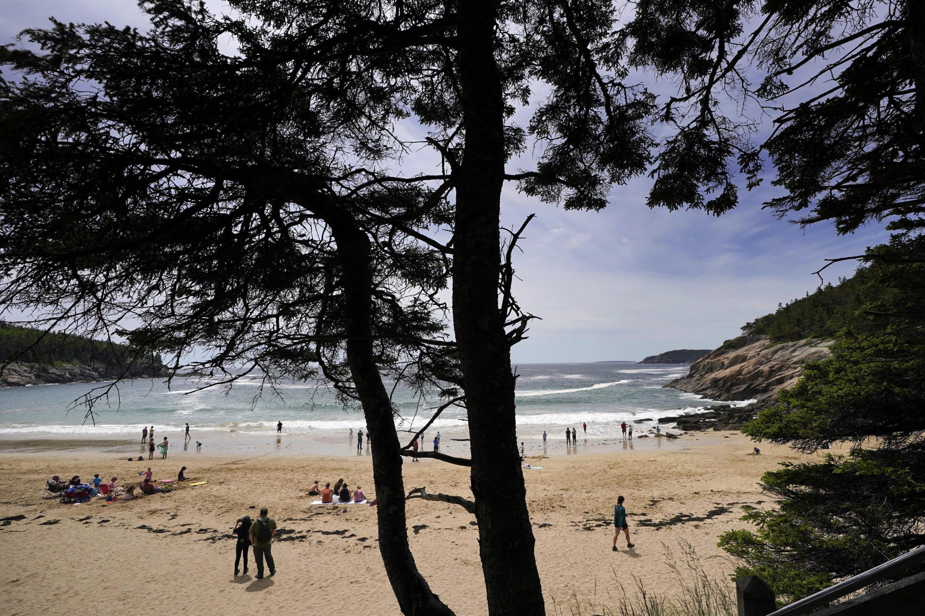 Beachgoers enjoy Sand Beach in Acadia National Park near Bar Harbor, Maine. (Robert F. Bukaty/AP)