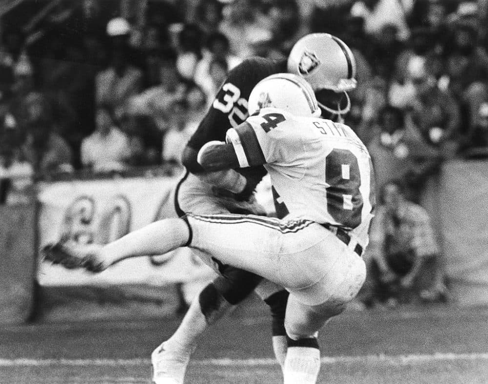 NFL Football - Oakland Raiders Jack Tatum hits New England Patriots Darryl Stingley in August 1978. Stingley receieved a career-ending injury on the play that left him paralyzed. (Ron Riesterer/Sporting News via Getty Images via Getty Images)