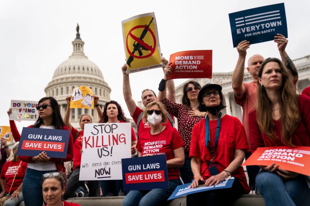 Gun control advocacy groups rally with Democratic members of Congress during of a news conference on the grounds of the U.S. Capitol on Thursday, May 26, 2022 in Washington, DC.  (Kent Nishimura / Los Angeles Times via Getty Images)