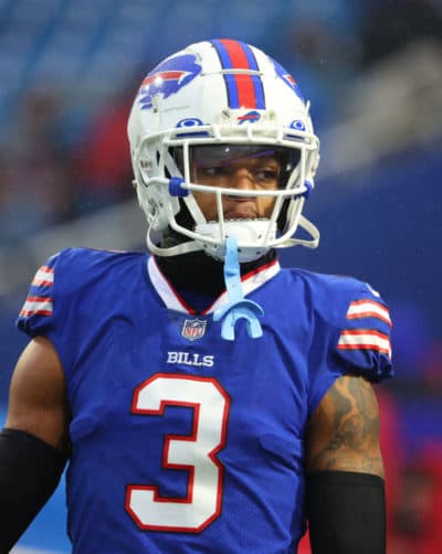 Damar Hamlin #3 of the Buffalo Bills on the field before a game against the New York Jets at Highmark Stadium on December 11, 2022 in Orchard Park, New York. (Timothy T Ludwig/Getty Images)