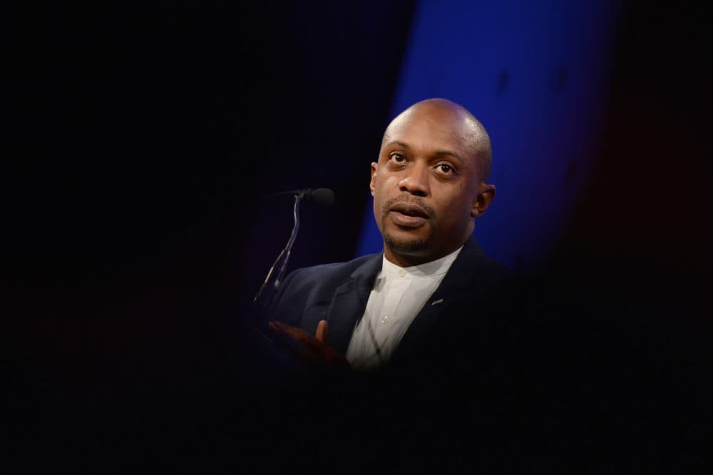 Hank Willis Thomas speaks onstage at The International Center of Photography's 33rd Annual Infinity Awards at Pier 60 on April 24, 2017 in New York City. (Andrew Toth/Getty Images for ICP)