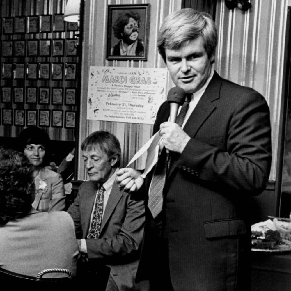 The darling of the new right U.S. Rep Newt Gingrich, R. Ga., spoke to a joint caucus of the House and Senate GOP at the Quorum on February 12, 1985. (Denver Post via Getty Images)