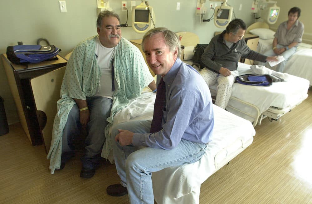 Dr. Jim O'Connell with patients at Boston Health Care for the Homeless Program's medical respite facility, Barbara McInnis House (Courtesy Jeff Loughlin)