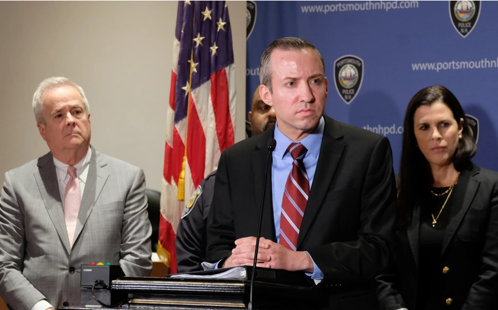 Attorney General John Formella announced a civil complaint had been filed against NSC-131 during a press conference in Portsmouth on Jan. 17. (Todd Bookman/NHPR)