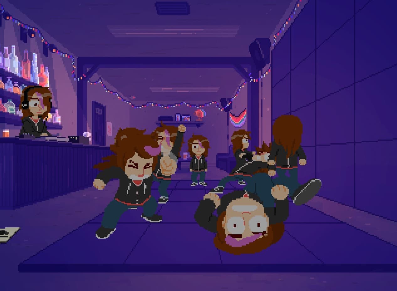 'Perfect Tides' main character, rocking out in many different ways in an empty nightclub. (Courtesy of Three Bees)