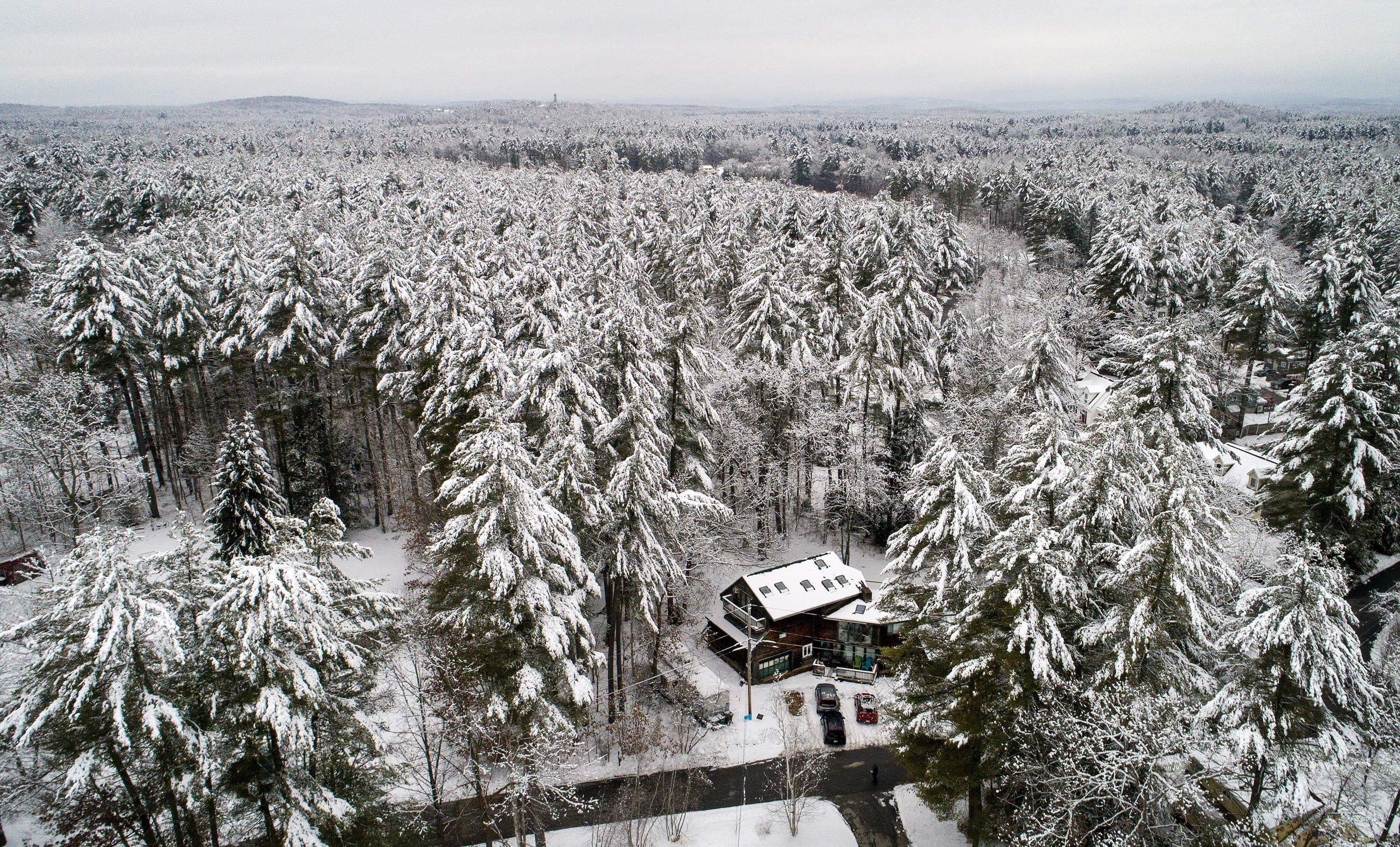 Wendy Thomas' house in the woods, near Wildcat Falls in Merrimack, New Hampshire. (Robin Lubbock/WBUR)