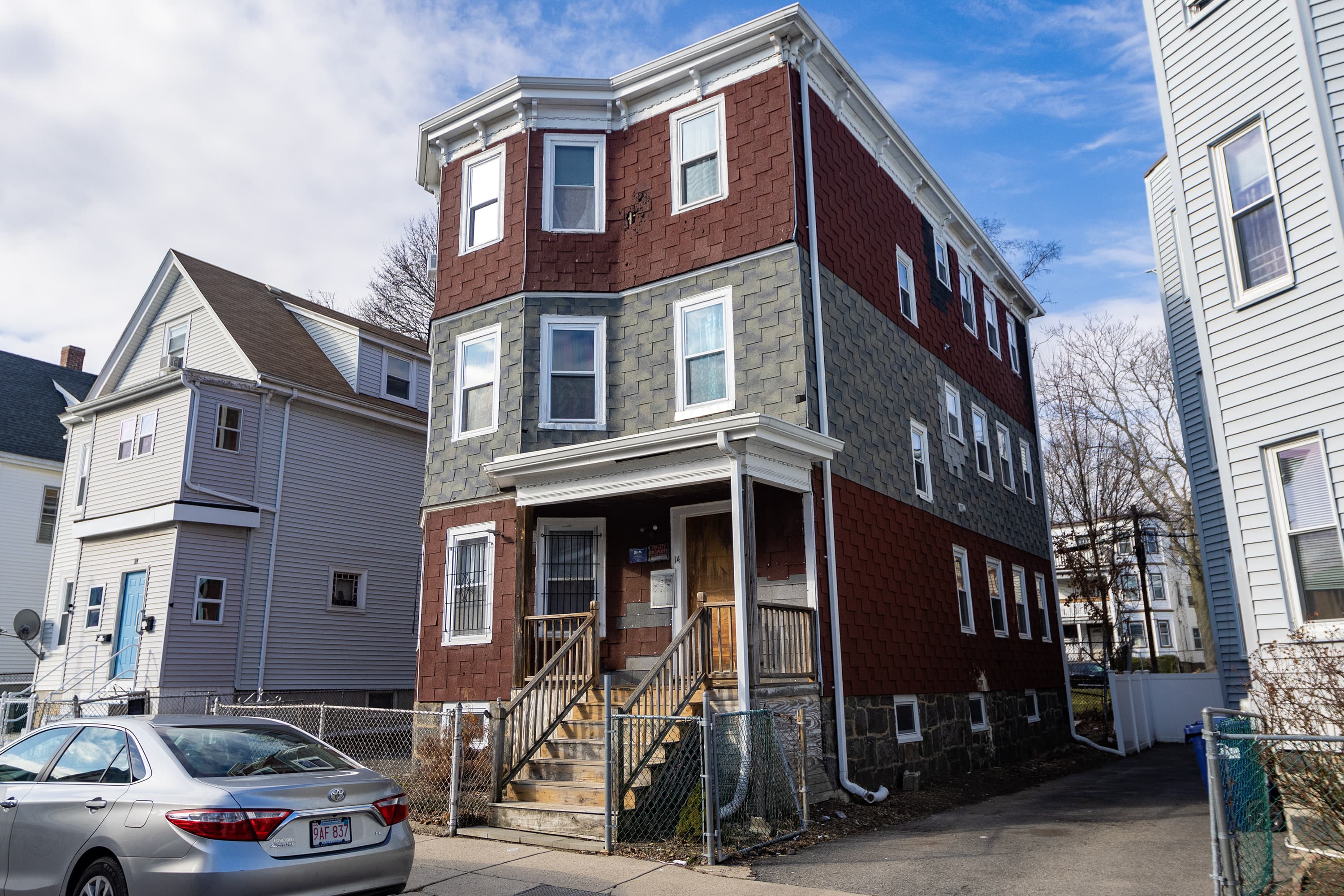 The property at 14 Leroy St. in Dorchester was recently purchased by Boston Neighborhood Community Land Trust. (Jesse Costa/WBUR)