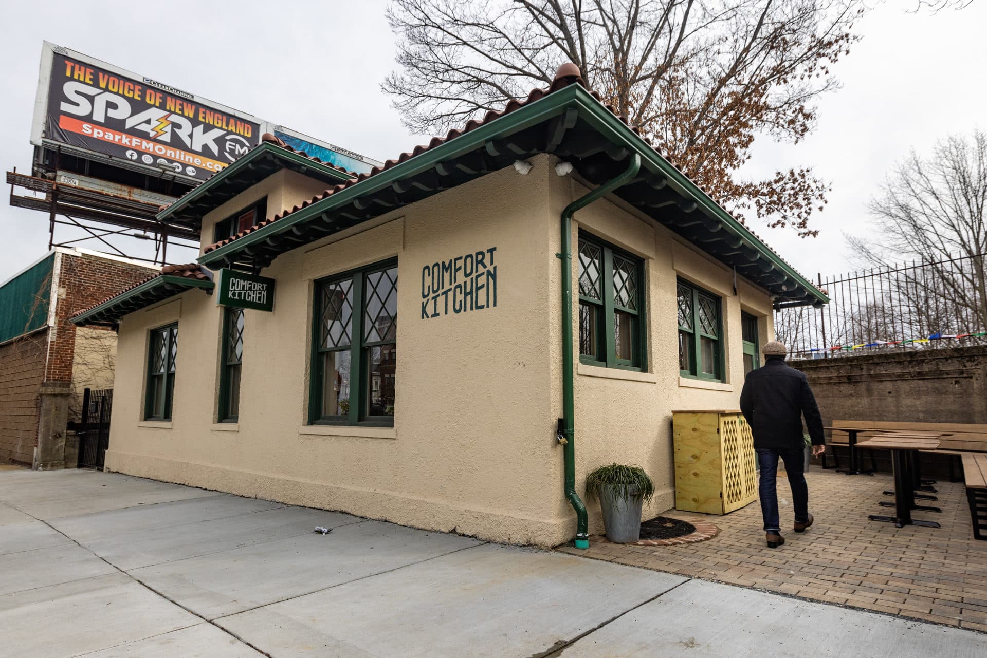 Comfort Kitchen is housed in a historic building that used to be a comfort station — a rest stop for streetcar riders — in Dorchester. (Jesse Costa/WBUR)