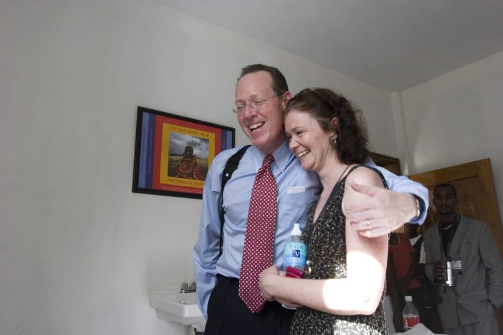 Zanmi Lasante, Partners In Health's partner in Haiti, opened a new hospital in Lacoline, Haiti on January 21, 2008. Dr. Paul Farmer pictured on left, and Dr. Louise Ivers, on right. (Rose Lincoln/Harvard News Office courtesy Partners In Health)