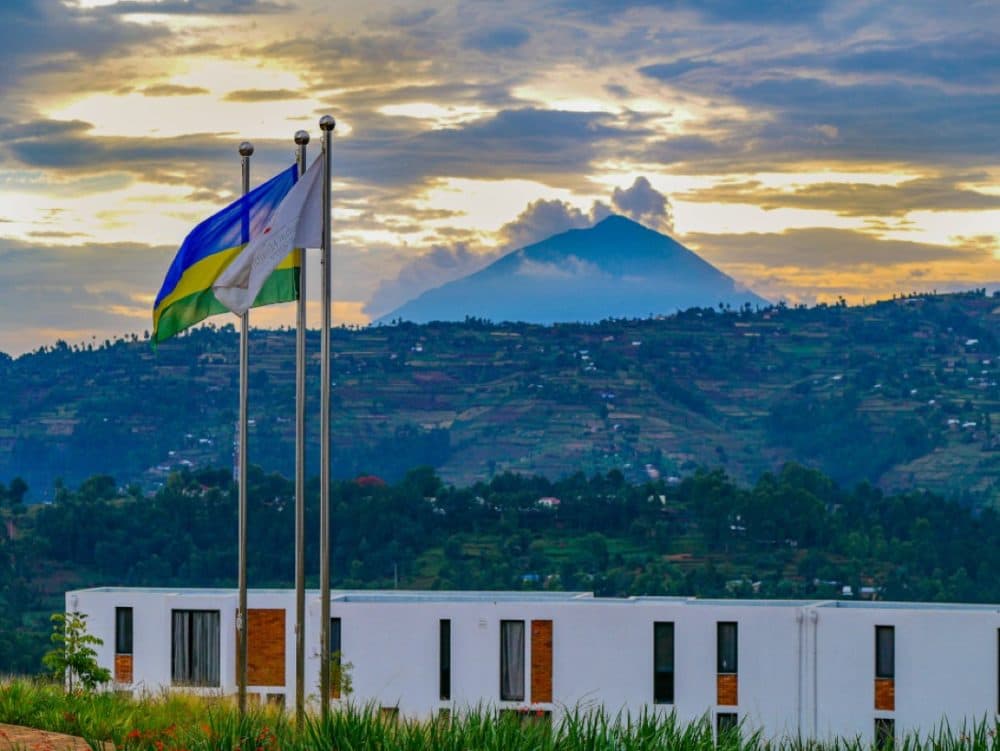 The University of Global Health Equity campus in Butaro, Rawanda at sunset. (Courtesy Partners In Health)