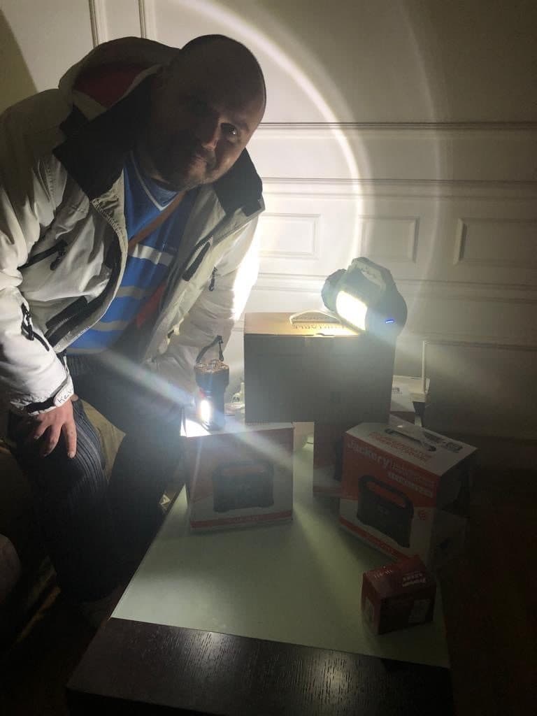 A Kyiv resident who received a portable lanterns through Chervitz's donation effort. (Courtesy Helen Chervitz)